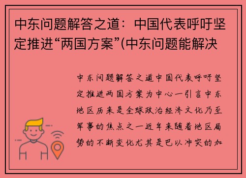 中东问题解答之道：中国代表呼吁坚定推进“两国方案”(中东问题能解决吗)