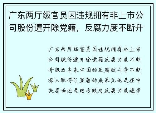广东两厅级官员因违规拥有非上市公司股份遭开除党籍，反腐力度不断升级